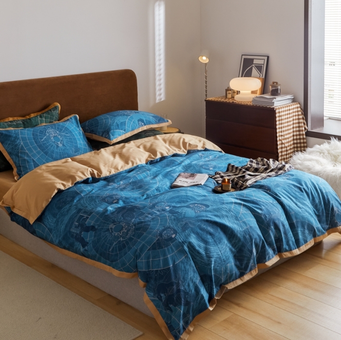 91家纺网 家纺一手货源 找家纺 优然居 2021新款小边款小美风格四件套 马拉丁蓝