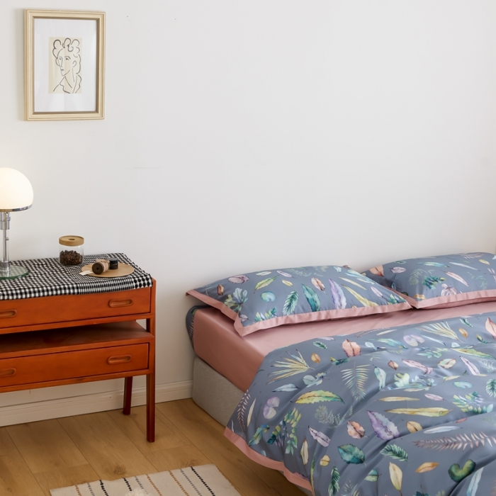 91家纺网 家纺一手货源 找家纺 优然居 2021新款小边款小美风格四件套 纽曼灰蓝