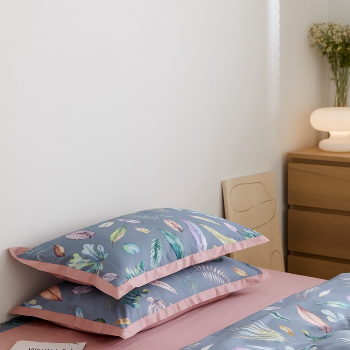 91家纺网 家纺一手货源 找家纺 优然居 2021新款小边款小美风格四件套 纽曼灰蓝