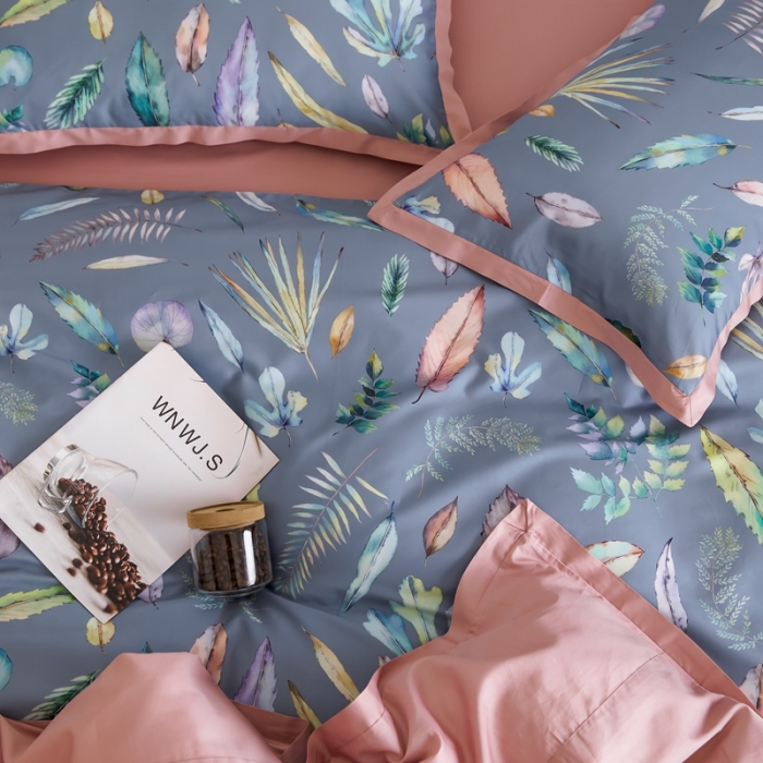 91家纺网 家纺一手货源 找家纺 优然居 2021新款小边款小美风格四件套 纽曼灰蓝