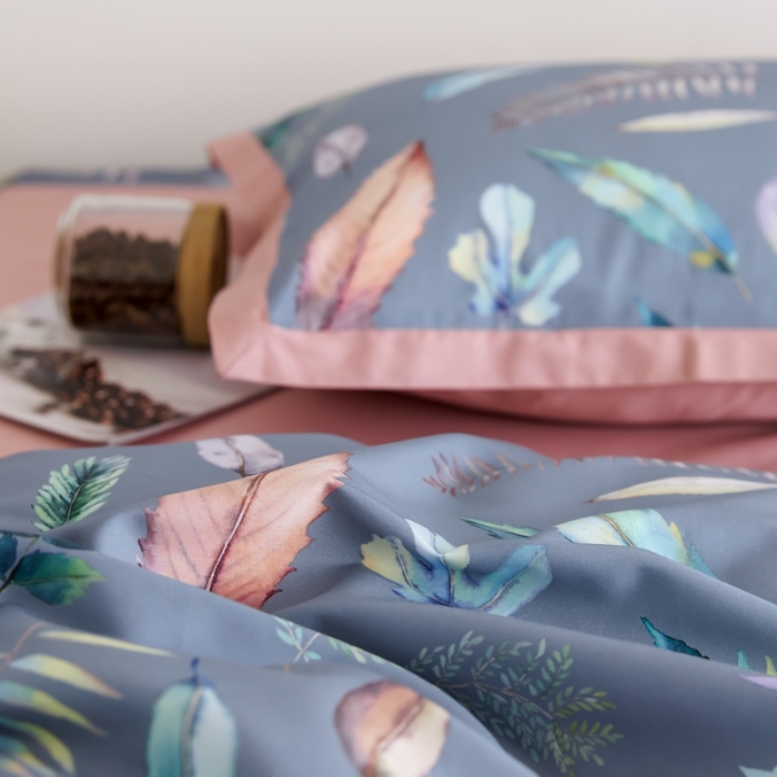 91家纺网 家纺一手货源 找家纺 优然居 2021新款小边款小美风格四件套 纽曼灰蓝