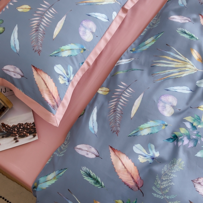 91家纺网 家纺一手货源 找家纺 优然居 2021新款小边款小美风格四件套 纽曼灰蓝