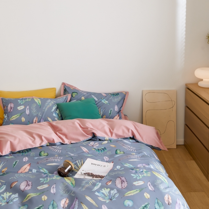 91家纺网 家纺一手货源 找家纺 优然居 2021新款小边款小美风格四件套 纽曼灰蓝