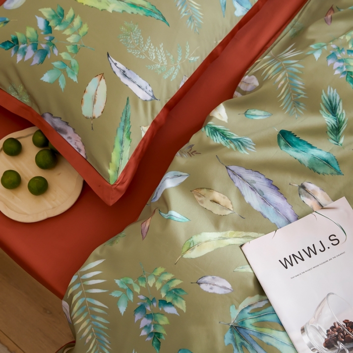 91家纺网 家纺一手货源 找家纺 优然居 2021新款小边款小美风格四件套 纽曼绿