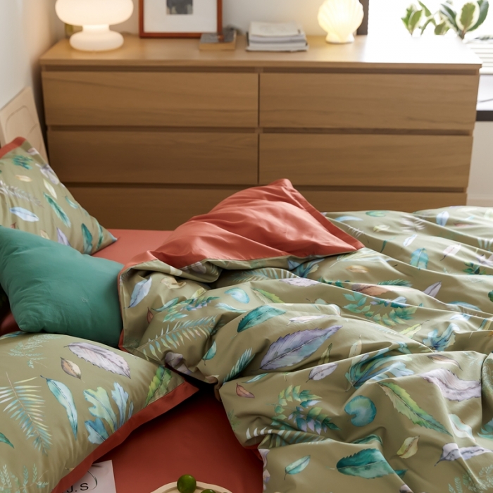 91家纺网 家纺一手货源 找家纺 优然居 2021新款小边款小美风格四件套 纽曼绿