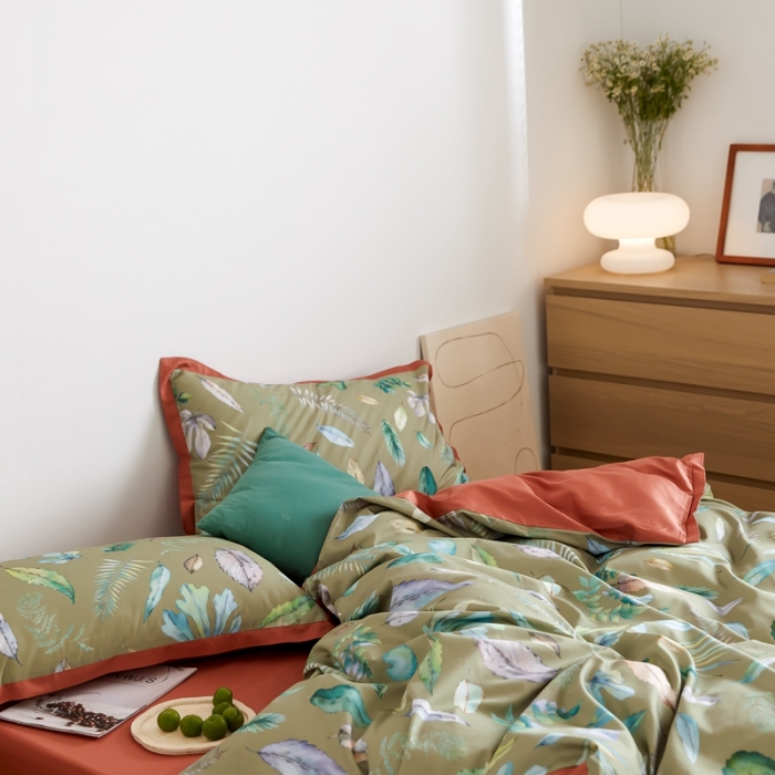 91家纺网 家纺一手货源 找家纺 优然居 2021新款小边款小美风格四件套 纽曼绿