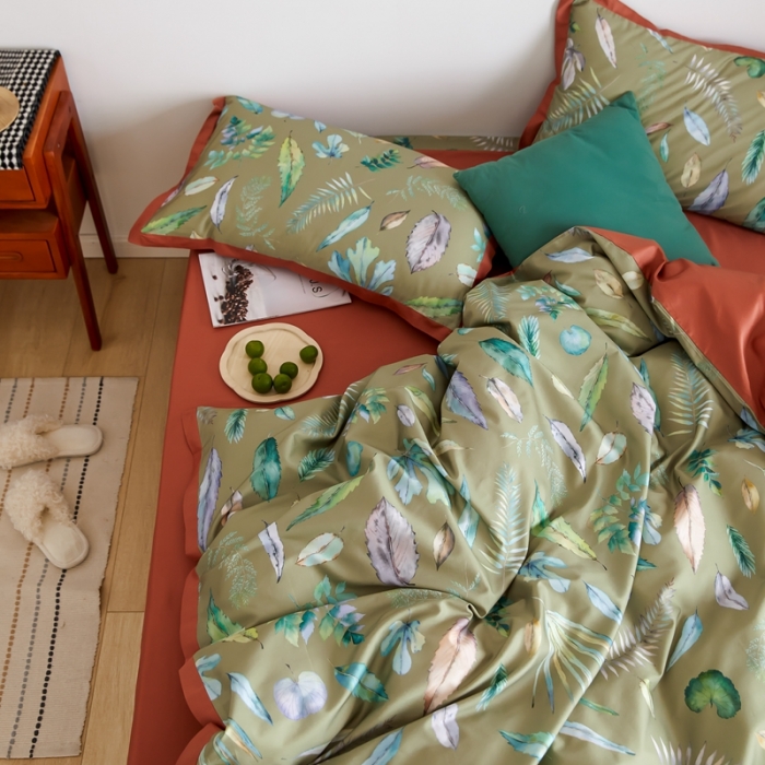 91家纺网 家纺一手货源 找家纺 优然居 2021新款小边款小美风格四件套 纽曼绿