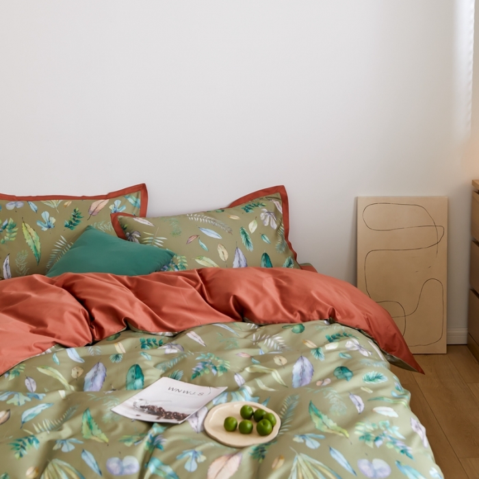 91家纺网 家纺一手货源 找家纺 优然居 2021新款小边款小美风格四件套 纽曼绿