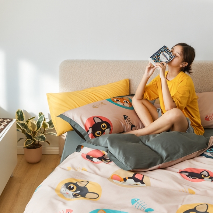 91家纺网 家纺一手货源 找家纺 优然居 2021新款小边款INS风格四件套 凯特粉