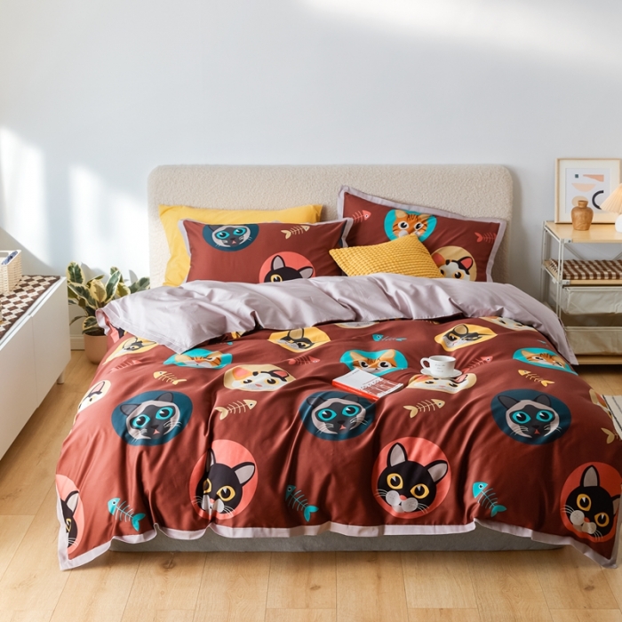 91家纺网 家纺一手货源 找家纺 优然居 2021新款小边款INS风格四件套 凯特红