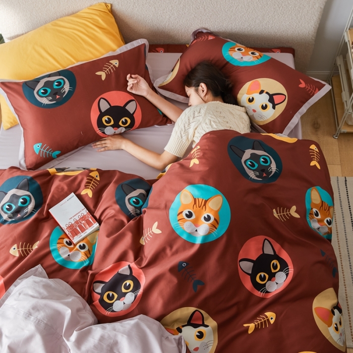 91家纺网 家纺一手货源 找家纺 优然居 2021新款小边款INS风格四件套 凯特红