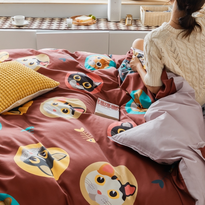 91家纺网 家纺一手货源 找家纺 优然居 2021新款小边款INS风格四件套 凯特红