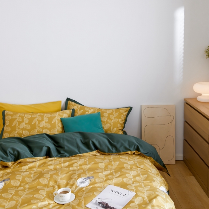 91家纺网 家纺一手货源 找家纺 优然居 2021新款小边款INS风格四件套 莱茵黄