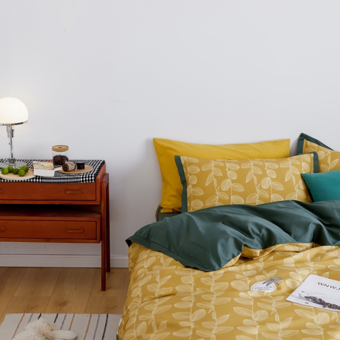 91家纺网 家纺一手货源 找家纺 优然居 2021新款小边款INS风格四件套 莱茵黄