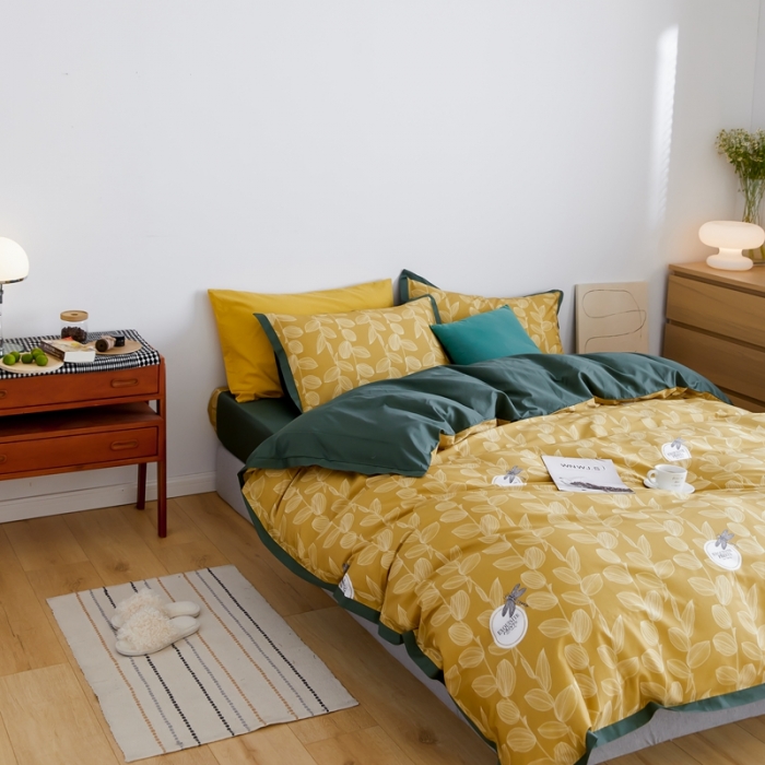 91家纺网 家纺一手货源 找家纺 优然居 2021新款小边款INS风格四件套 莱茵黄