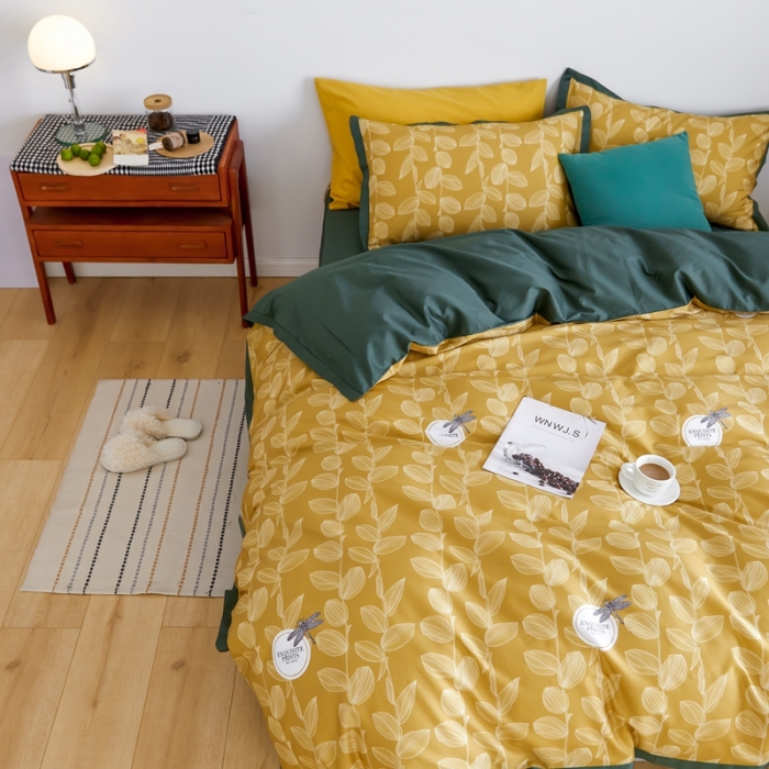 91家纺网 家纺一手货源 找家纺 优然居 2021新款小边款INS风格四件套 莱茵黄
