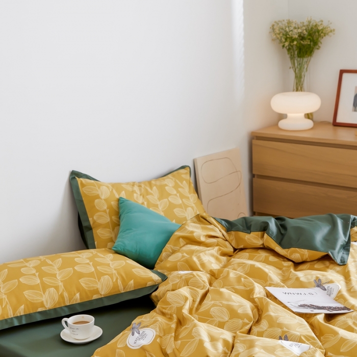 91家纺网 家纺一手货源 找家纺 优然居 2021新款小边款INS风格四件套 莱茵黄