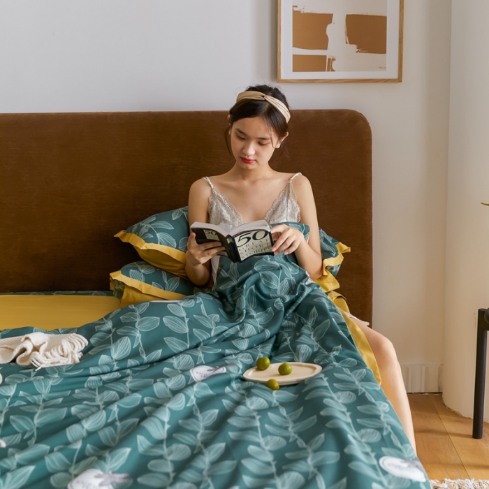 91家纺网 家纺一手货源 找家纺 优然居 2021新款小边款INS风格四件套 莱茵绿