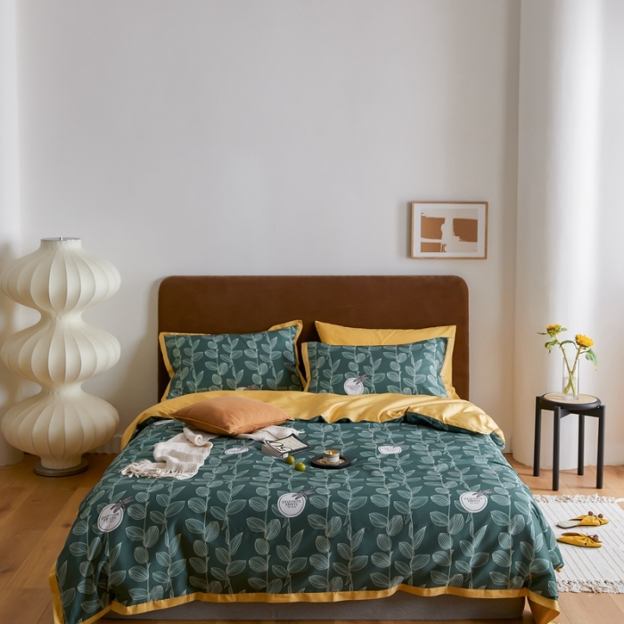 91家纺网 家纺一手货源 找家纺 优然居 2021新款小边款INS风格四件套 莱茵绿