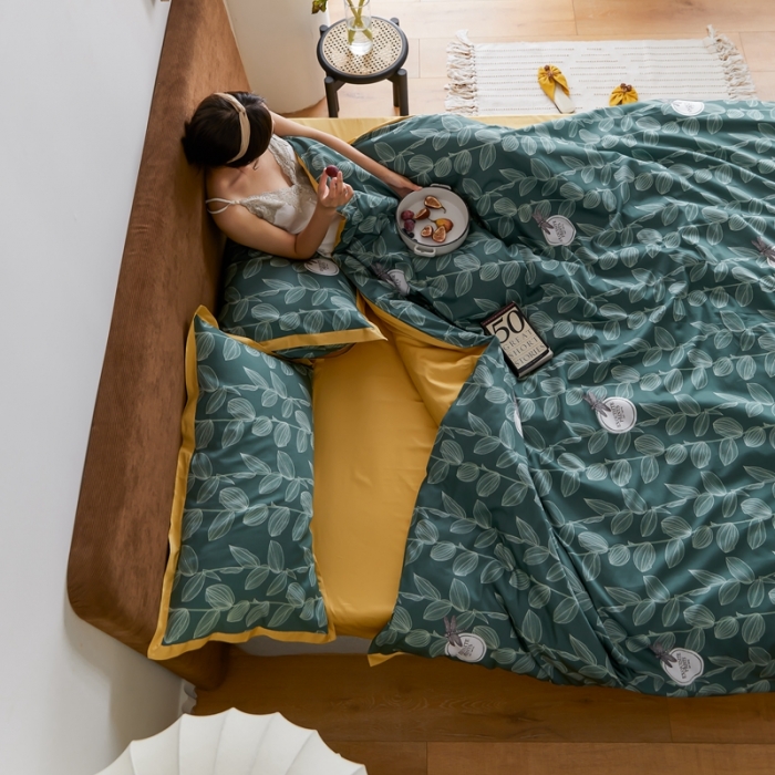 91家纺网 家纺一手货源 找家纺 优然居 2021新款小边款INS风格四件套 莱茵绿