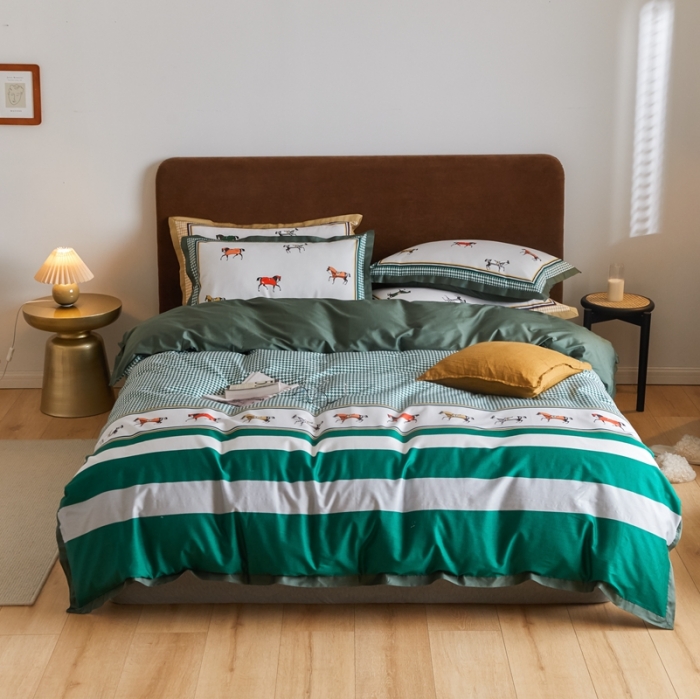 91家纺网 家纺一手货源 找家纺 优然居 2021新款小边款轻奢风四件套 艾尔玛墨绿