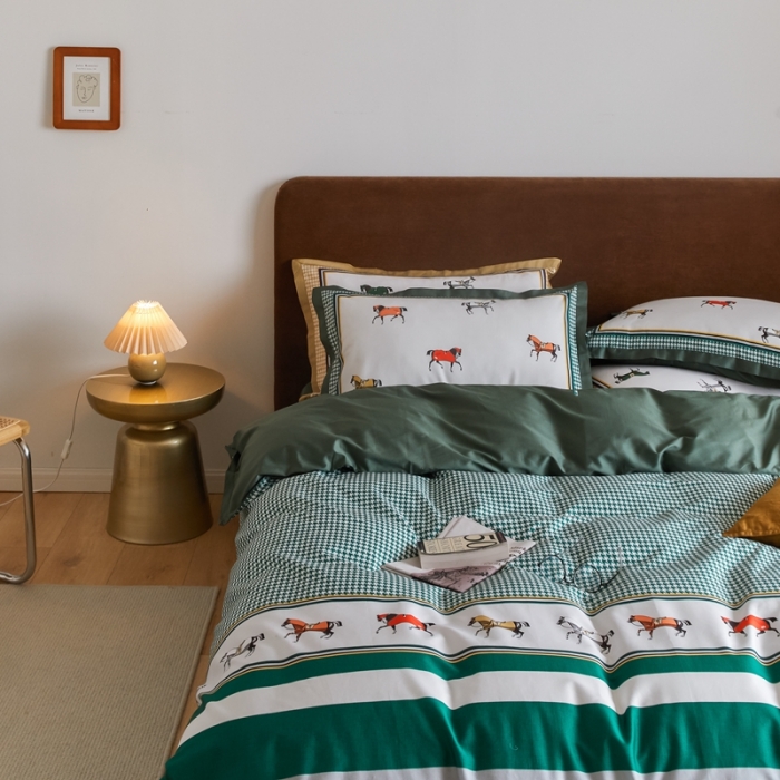 91家纺网 家纺一手货源 找家纺 优然居 2021新款小边款轻奢风四件套 艾尔玛墨绿