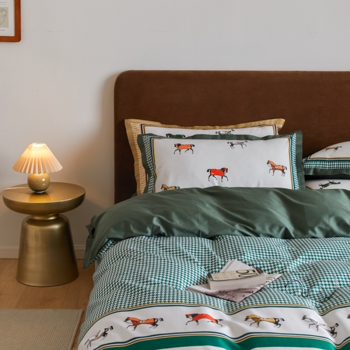 91家纺网 家纺一手货源 找家纺 优然居 2021新款小边款轻奢风四件套 艾尔玛墨绿