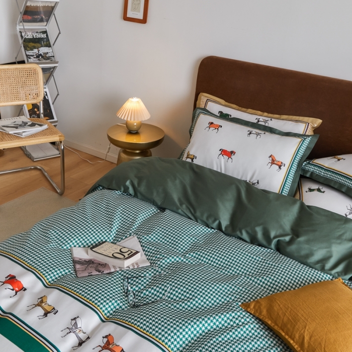 91家纺网 家纺一手货源 找家纺 优然居 2021新款小边款轻奢风四件套 艾尔玛墨绿