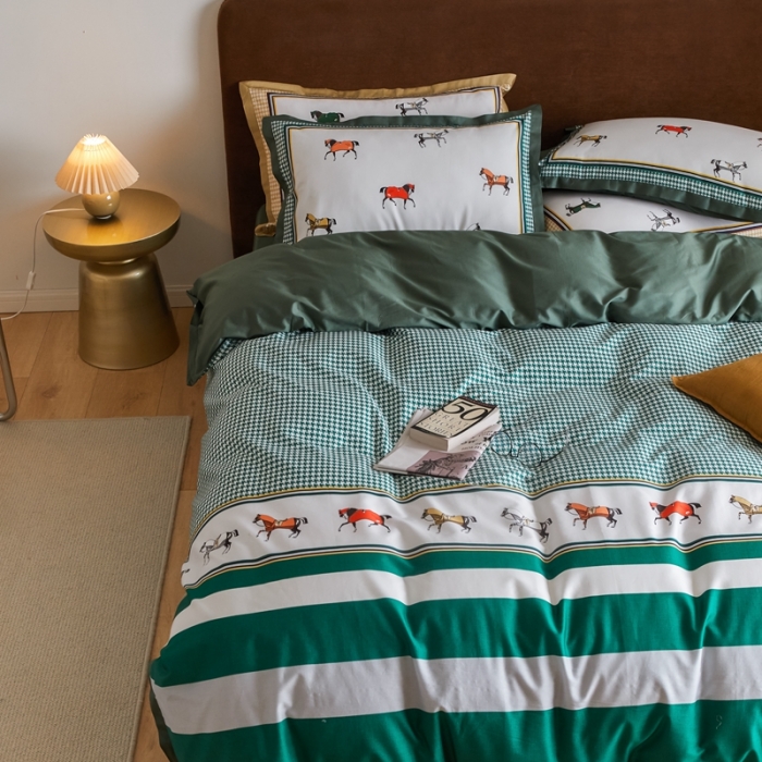 91家纺网 家纺一手货源 找家纺 优然居 2021新款小边款轻奢风四件套 艾尔玛墨绿