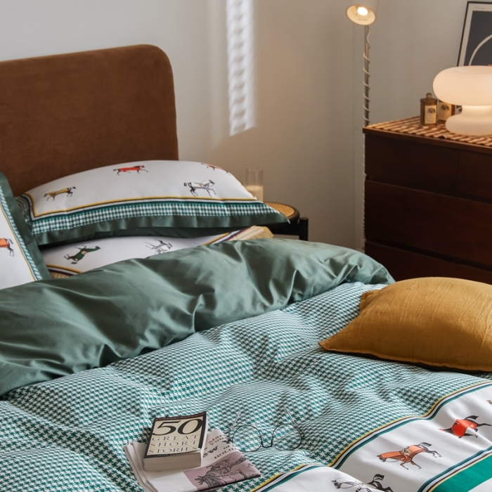 91家纺网 家纺一手货源 找家纺 优然居 2021新款小边款轻奢风四件套 艾尔玛墨绿