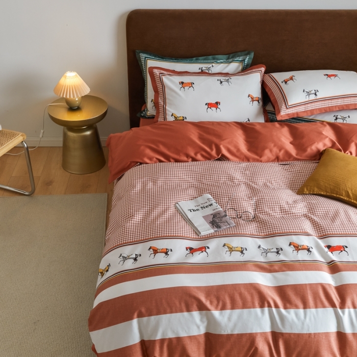 91家纺网 家纺一手货源 找家纺 优然居 2021新款小边款轻奢风四件套 艾尔玛秋叶红