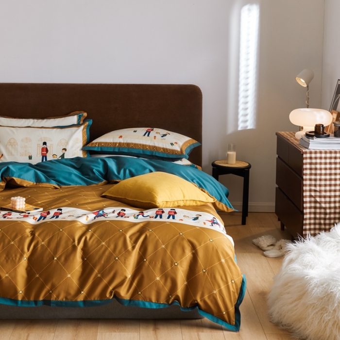 91家纺网 家纺一手货源 找家纺 优然居 2021新款小边款轻奢风四件套 多迈黄