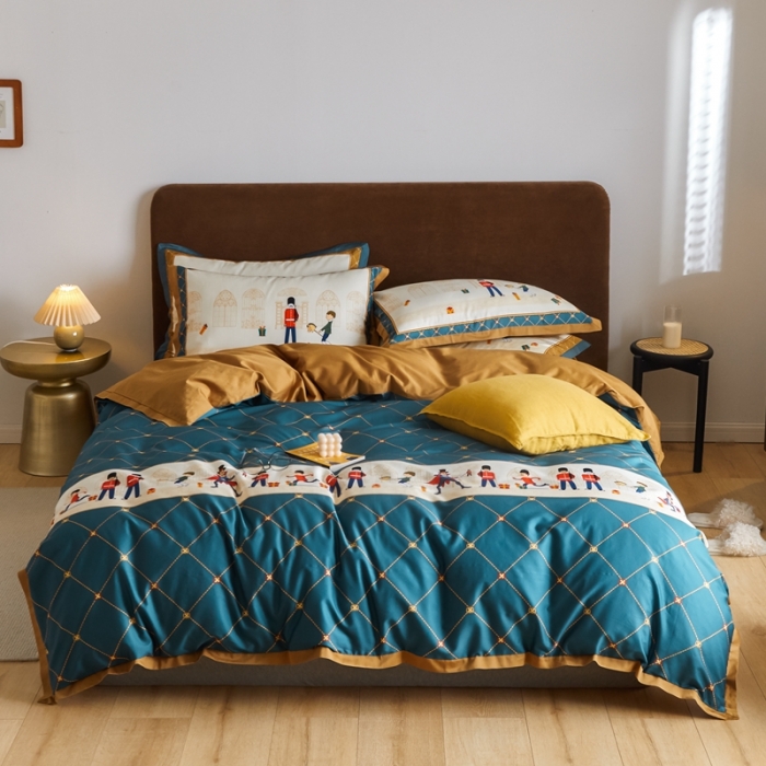 91家纺网 家纺一手货源 找家纺 优然居 2021新款小边款轻奢风四件套 多迈蓝