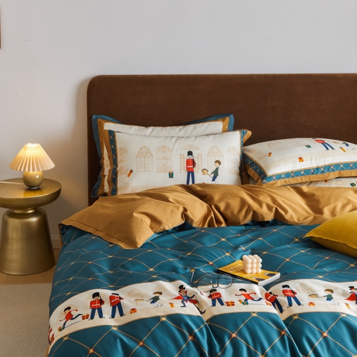 91家纺网 家纺一手货源 找家纺 优然居 2021新款小边款轻奢风四件套 多迈蓝