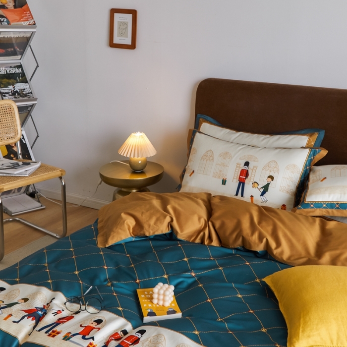 91家纺网 家纺一手货源 找家纺 优然居 2021新款小边款轻奢风四件套 多迈蓝