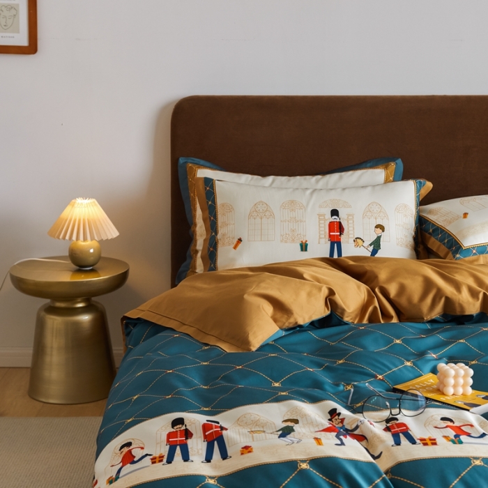 91家纺网 家纺一手货源 找家纺 优然居 2021新款小边款轻奢风四件套 多迈蓝