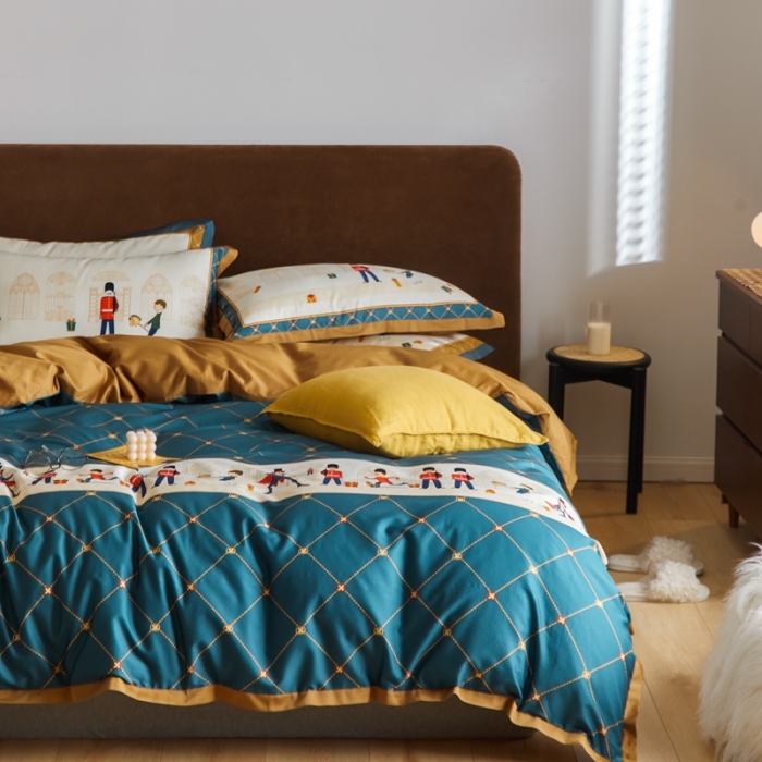 91家纺网 家纺一手货源 找家纺 优然居 2021新款小边款轻奢风四件套 多迈蓝