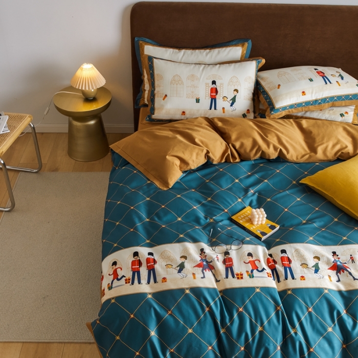 91家纺网 家纺一手货源 找家纺 优然居 2021新款小边款轻奢风四件套 多迈蓝