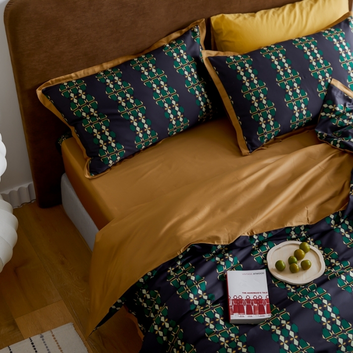 91家纺网 家纺一手货源 找家纺 优然居 2021新款小边款轻奢风四件套 嘉比里黑