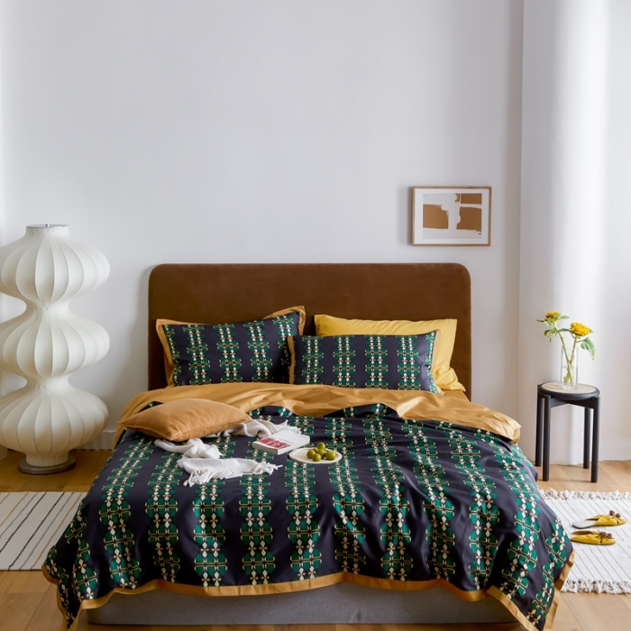 91家纺网 家纺一手货源 找家纺 优然居 2021新款小边款轻奢风四件套 嘉比里黑