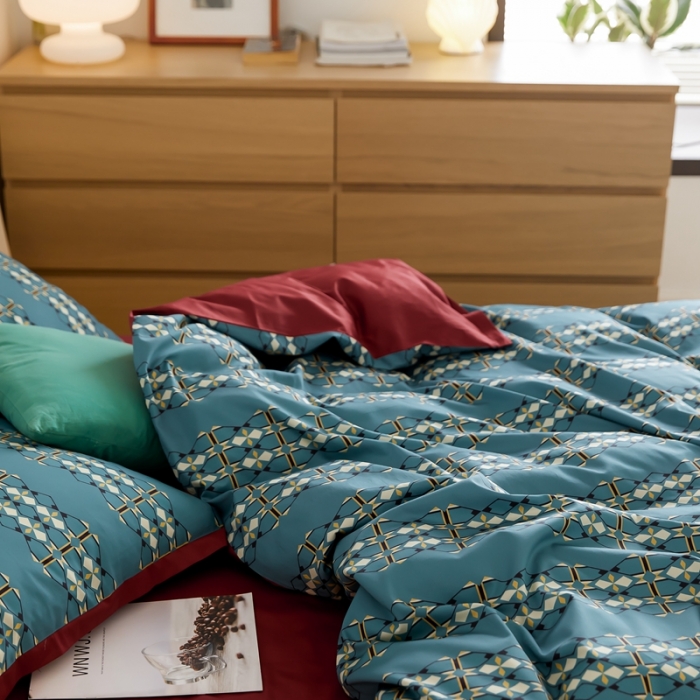 91家纺网 家纺一手货源 找家纺 优然居 2021新款小边款轻奢风四件套 嘉比里灰蓝