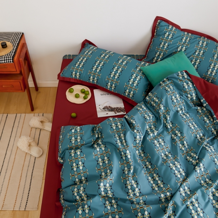 91家纺网 家纺一手货源 找家纺 优然居 2021新款小边款轻奢风四件套 嘉比里灰蓝