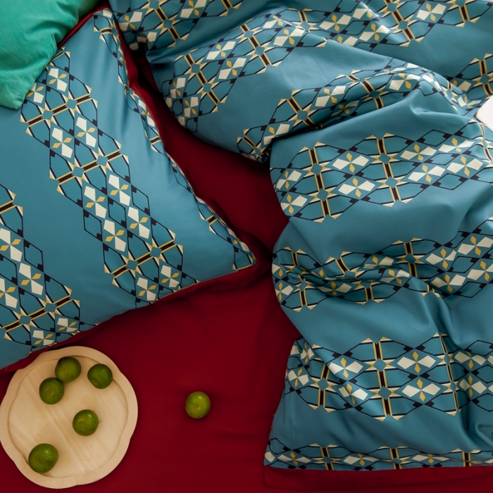 91家纺网 家纺一手货源 找家纺 优然居 2021新款小边款轻奢风四件套 嘉比里灰蓝