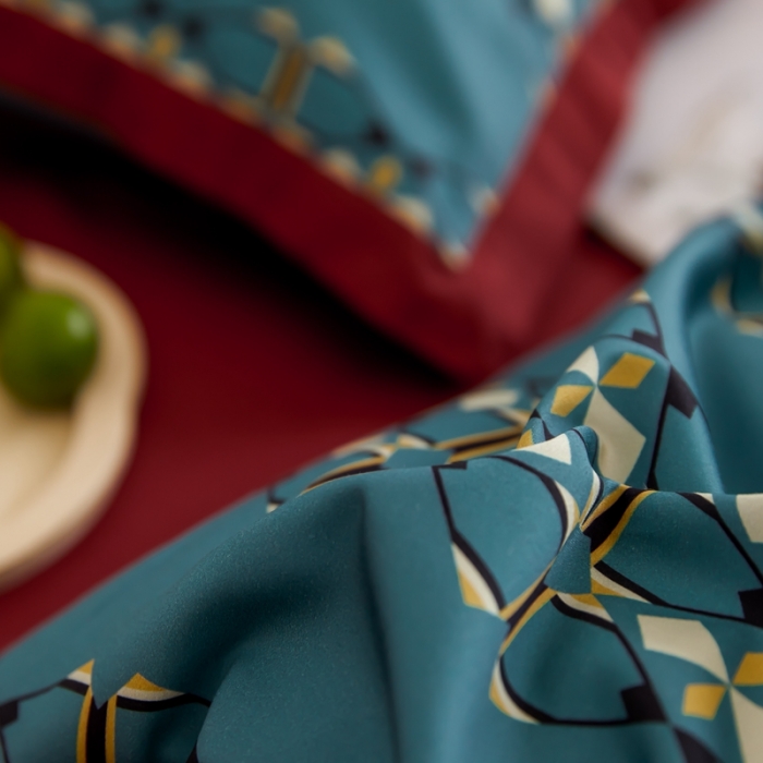 91家纺网 家纺一手货源 找家纺 优然居 2021新款小边款轻奢风四件套 嘉比里灰蓝