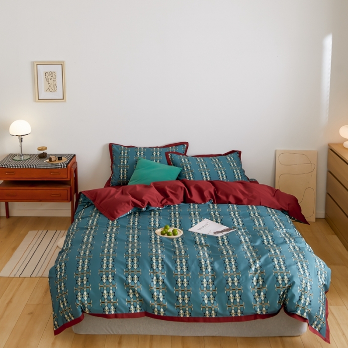 91家纺网 家纺一手货源 找家纺 优然居 2021新款小边款轻奢风四件套 嘉比里灰蓝