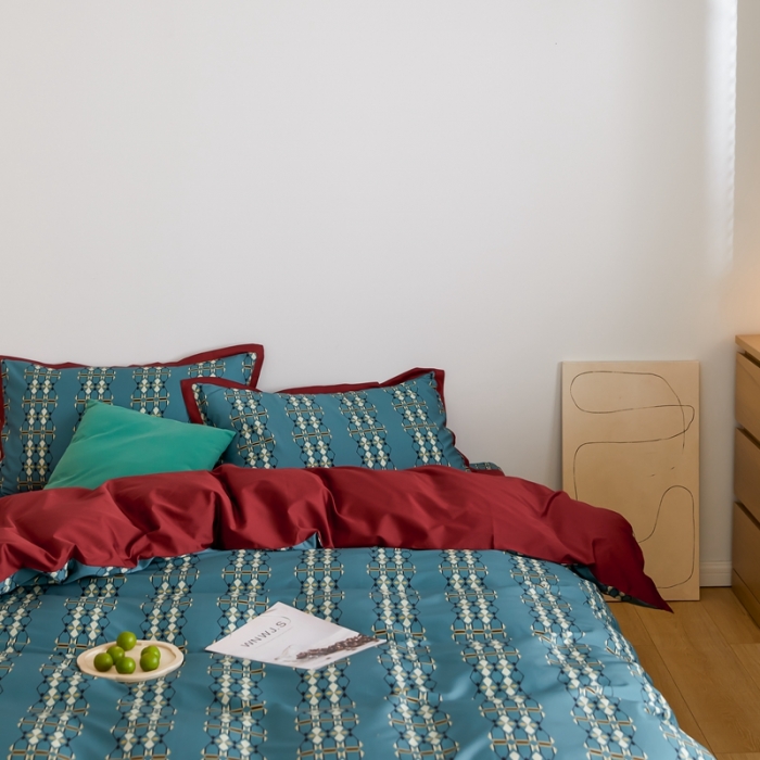 91家纺网 家纺一手货源 找家纺 优然居 2021新款小边款轻奢风四件套 嘉比里灰蓝