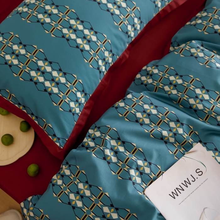 91家纺网 家纺一手货源 找家纺 优然居 2021新款小边款轻奢风四件套 嘉比里灰蓝