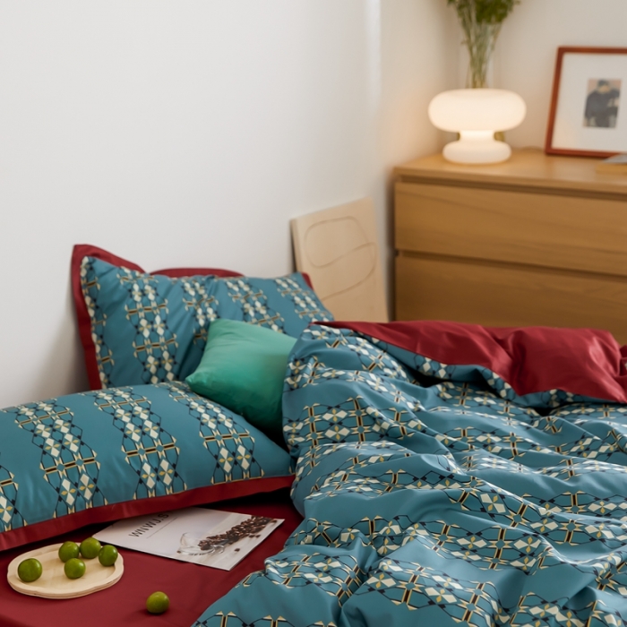 91家纺网 家纺一手货源 找家纺 优然居 2021新款小边款轻奢风四件套 嘉比里灰蓝