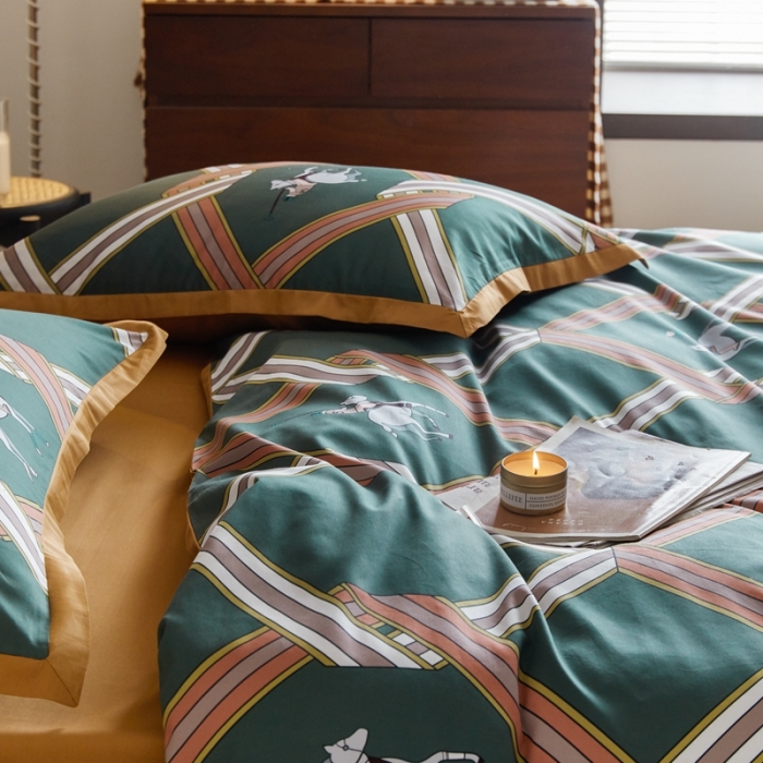 91家纺网 家纺一手货源 找家纺 优然居 2021新款小边款轻奢风四件套 柯尔特绿