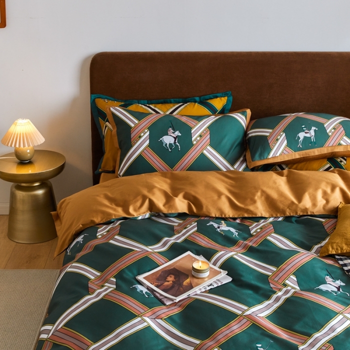 91家纺网 家纺一手货源 找家纺 优然居 2021新款小边款轻奢风四件套 柯尔特绿